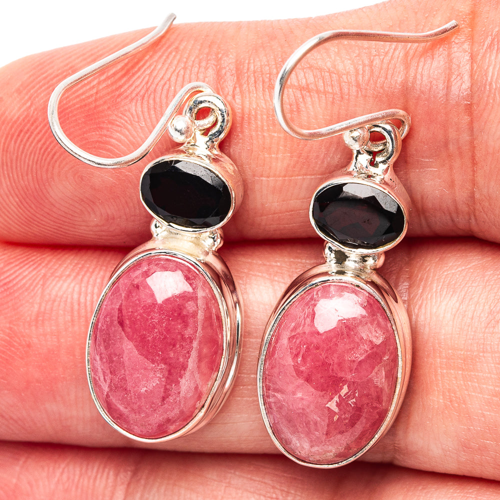 Premium Rhodochrosite, Garnet Earrings 1 1/2" (.925 Sterling Silver)