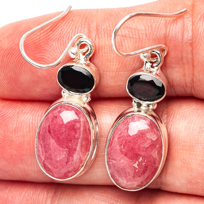Premium Rhodochrosite, Garnet Earrings 1 1/2" (.925 Sterling Silver)
