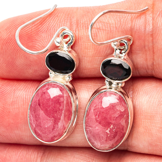 925 sterling silver drop earrings: pink oval stones with dark faceted caps