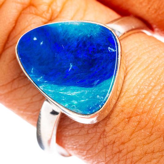 Heart-shaped blue opal doublet ring with silver bezel and band