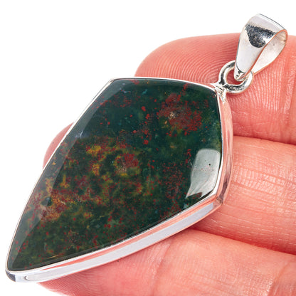 Bloodstone pendant with green/red speckled teardrop stone in 925 sterling silver bezel
