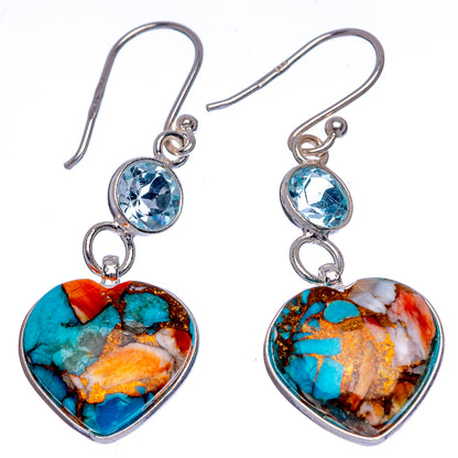 Spiny Oyster Turquoise, Blue Topaz Earrings 1 5/8' (925 Sterling Silver) E433310