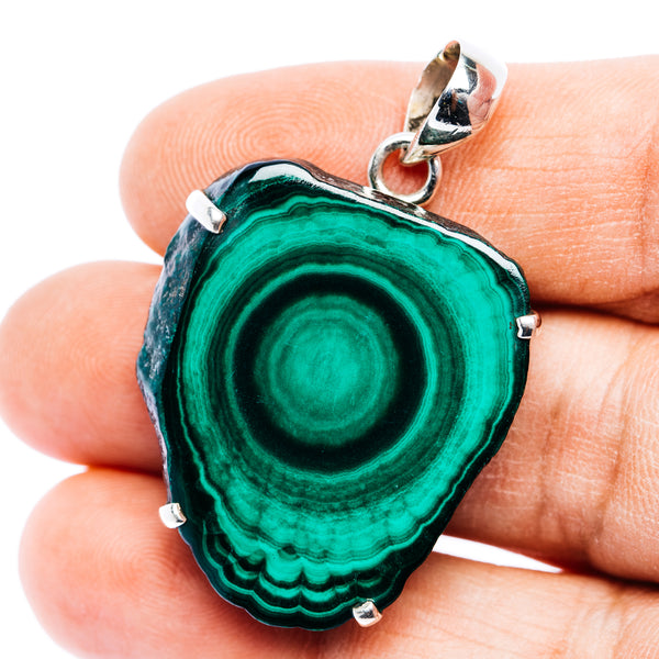 Premium Malachite Slice Pendant 1 5/8" (.925 Sterling Silver)