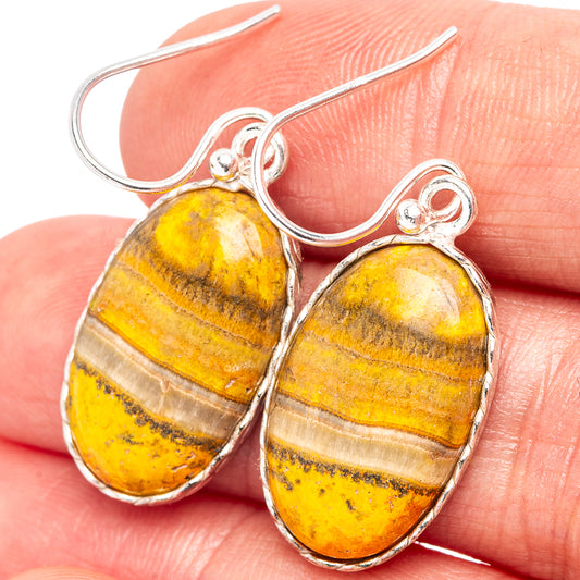 Bumblebee jasper drop earrings in .925 sterling silver with oval yellow striped stones