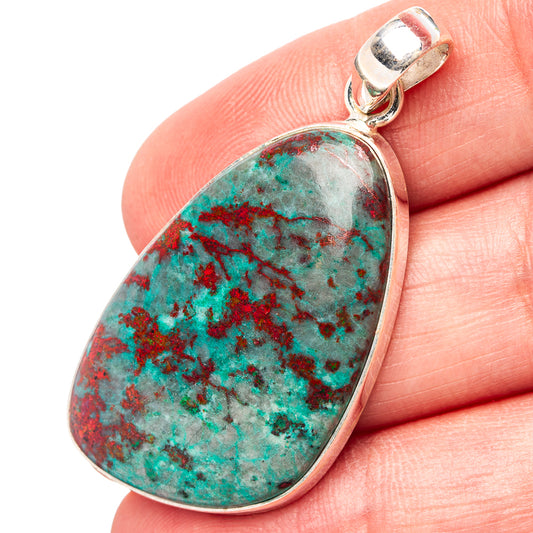 Sterling silver pendant teardrop with turquoise-red mottled gemstone on a bail loop