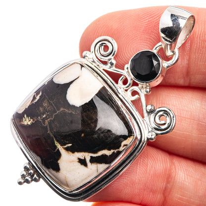 Peanut Wood Jasper, Black Onyx Pendant 1 7/8" (925 Sterling Silver) P39011