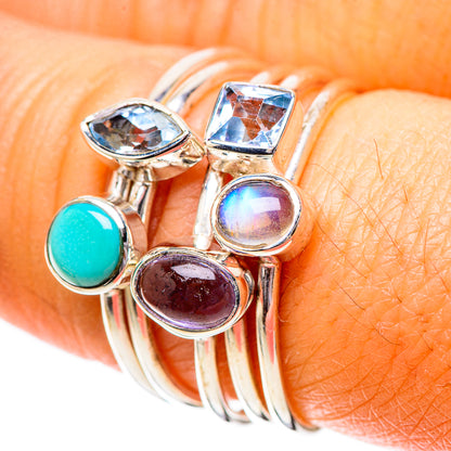 Sleeping Beauty Turquoise, Tanzanite, Labradorite, Blue Topaz Ring Size 7.25 (925 Sterling Silver) RING137808