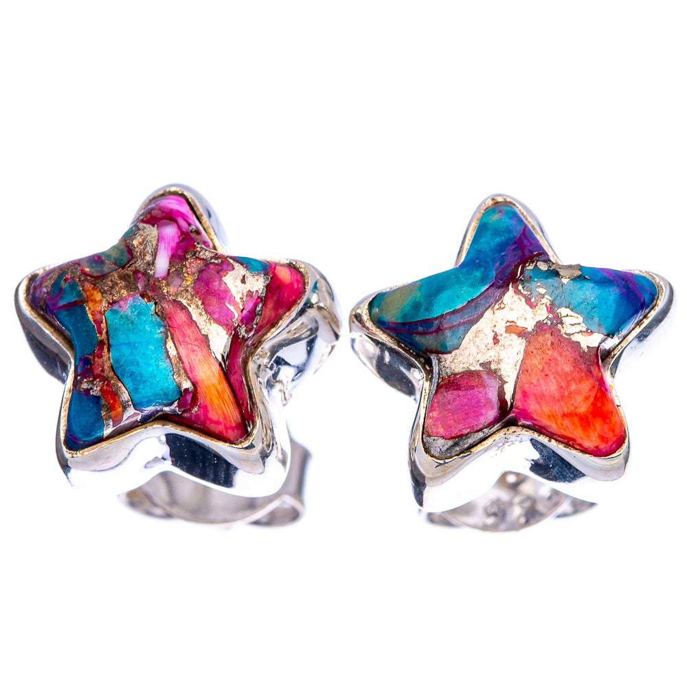 Pink Dahlia Mohave Turquoise Star Earrings 3/8
