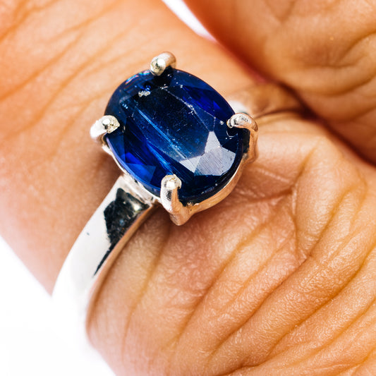 Faceted Sapphire Blue Kyanite Ring Size 7.75 (.925 Sterling Silver)