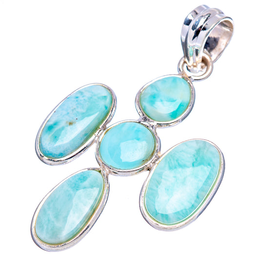 Silver pendant with several oval Larimar cabochons, light blue bezel-set stones