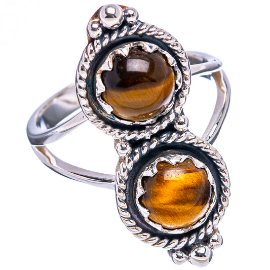 Sterling silver tiger's eye ring with two oval settings, side view, size 7.75