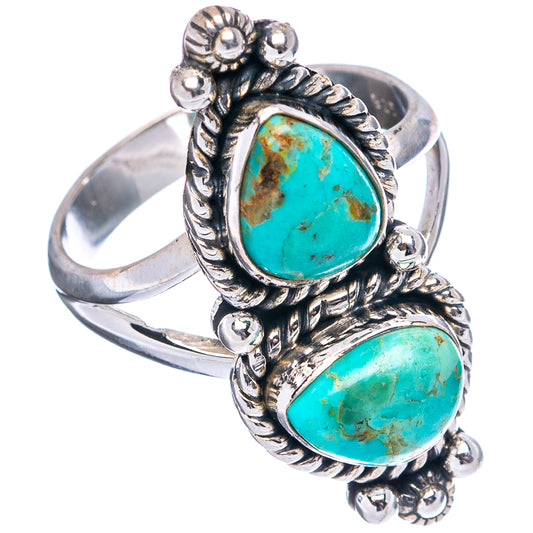 Sterling silver turquoise ring, open top with two oval stones and round bead details
