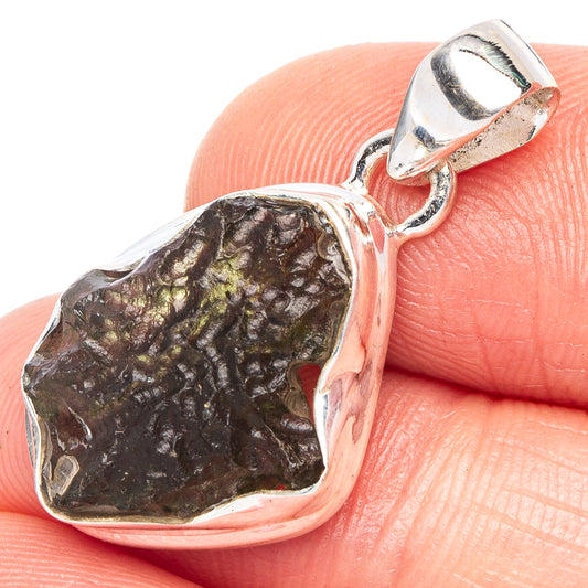 Rare Moldavite Pendant 1 1/8" (925 Sterling Silver) P43938