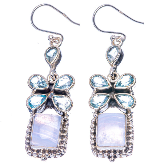 Premium Blue Lace Agate, Blue Topaz Earrings 2 1/8" (925 Sterling Silver) E1772