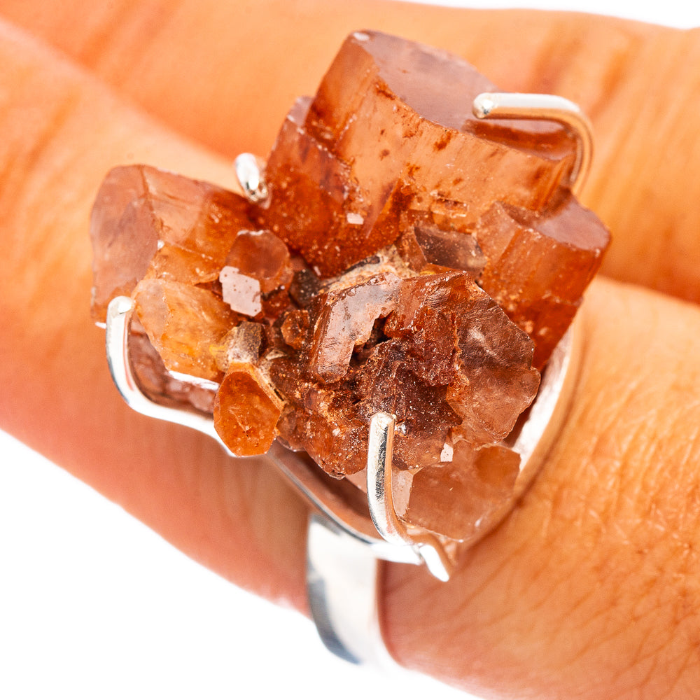 Raw Orange Aragonite Ring Size 8.25 (.925 Sterling Silver)