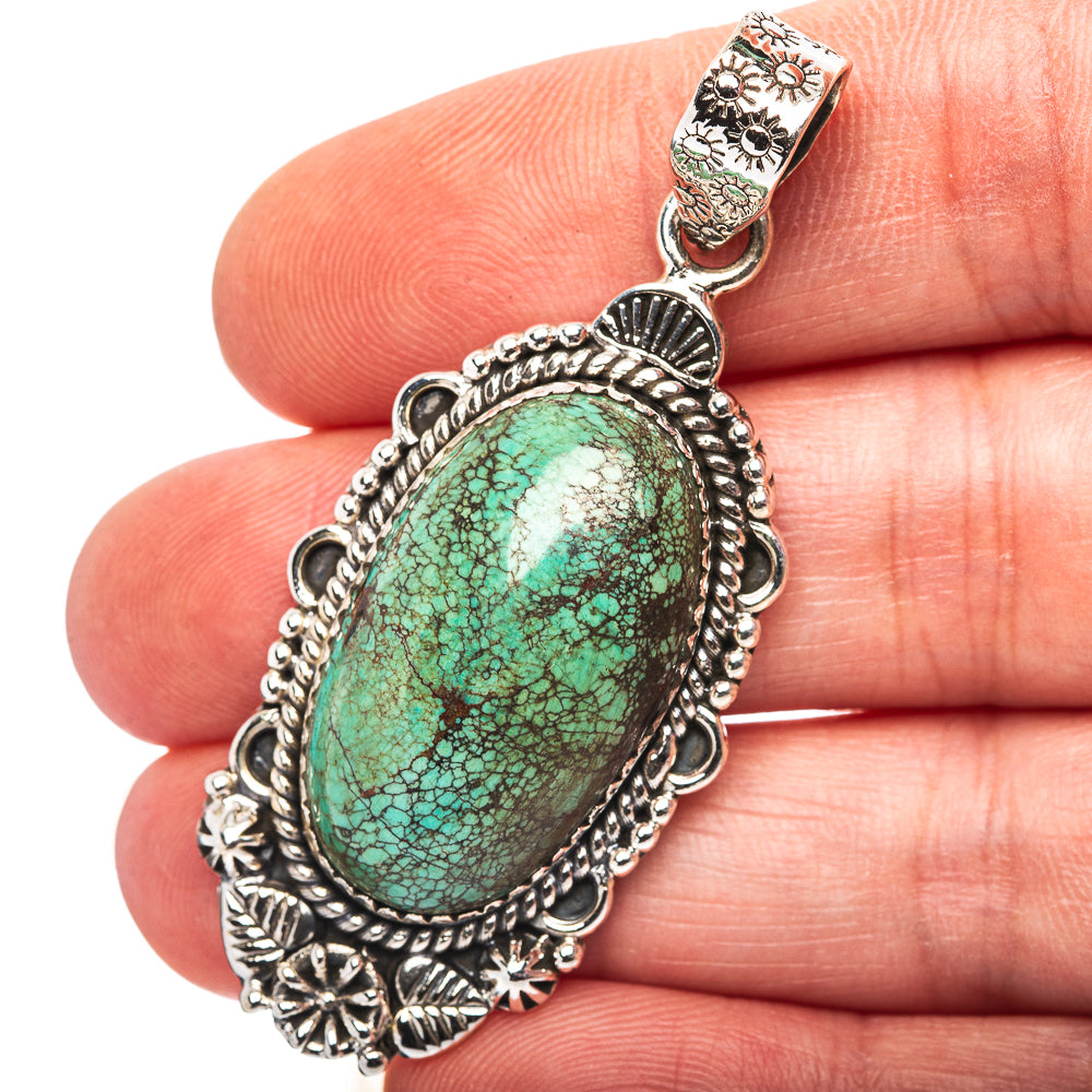 Exclusive Southwestern Style Hubei Turquoise Pendant 2 1/8" (.925 Sterling Silver)