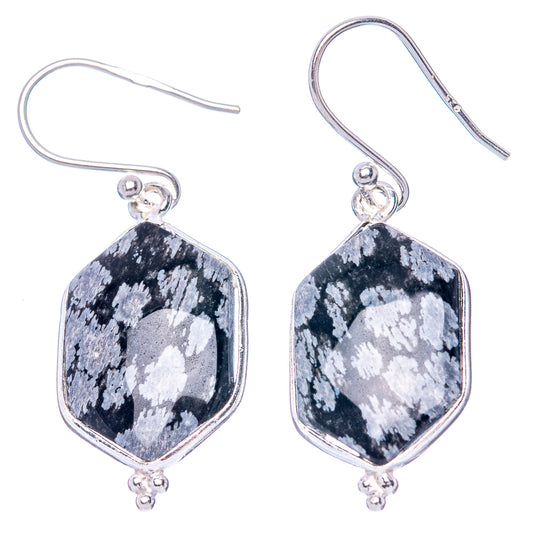 Snowflake Obsidian Earrings 1 1/2" (925 Sterling Silver) E1475