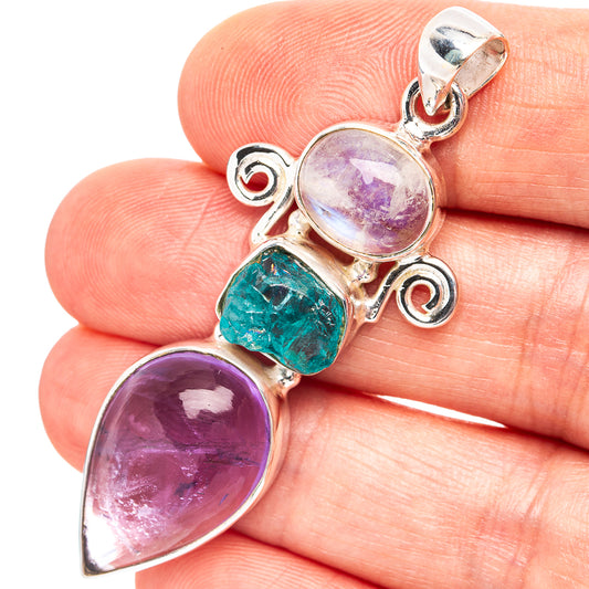 925 sterling silver pendant with purple amethyst and blue-green fluorite stones