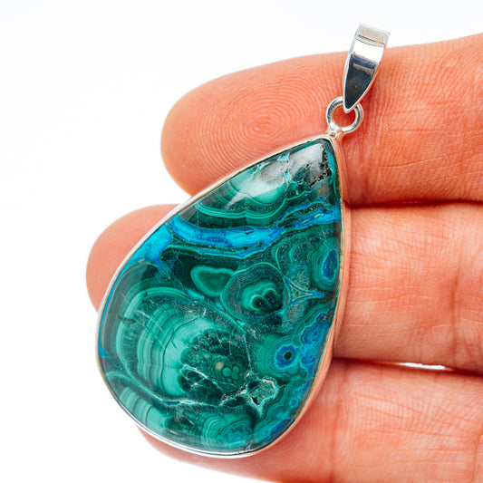 Premium Malachite In Chrysocolla Pendant 2" (.925 Sterling Silver)