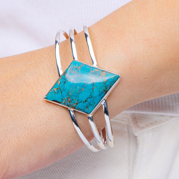 Kingman Turquoise Cuff Bracelet Adjustable (.925 Sterling Silver)