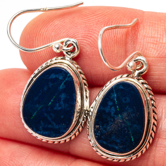 Oval blue doublet opal drop earrings in .925 sterling silver with hook backs