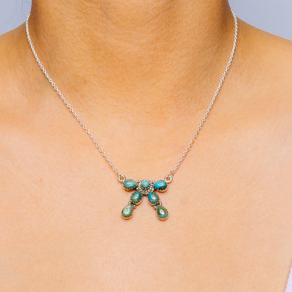 Southwestern Style Kingman Turquoise Necklace 17 to 19" (.925 Sterling Silver)
