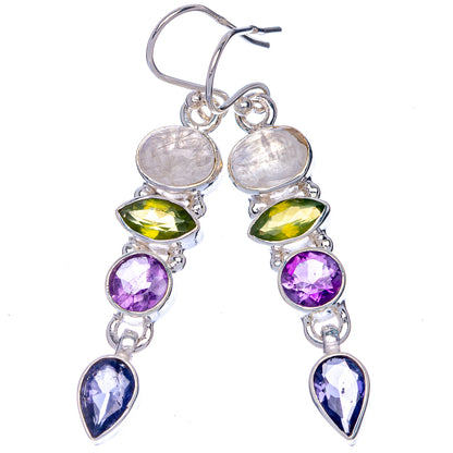 Rainbow Moonstone, Peridot, Amethyst, Tanzanite Earrings 2" (925 Sterling Silver) E433062