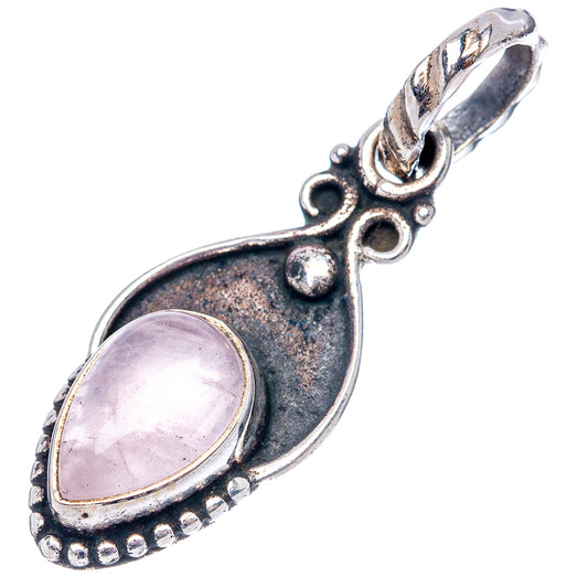 Sterling silver rose quartz pendant with oval stone, scalloped edges, and top loop