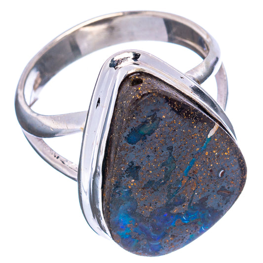 Sterling silver opal ring with teardrop boulder stone, deep blue highlights