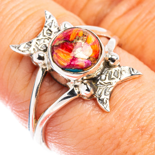 Sterling silver oval gemstone ring with multicolor marbled stone and star accents