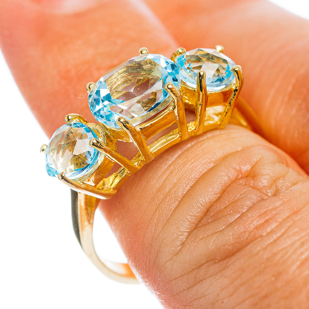 Blue Topaz Ring Size 8 (.925 Sterling Silver) 24k Gold Plated