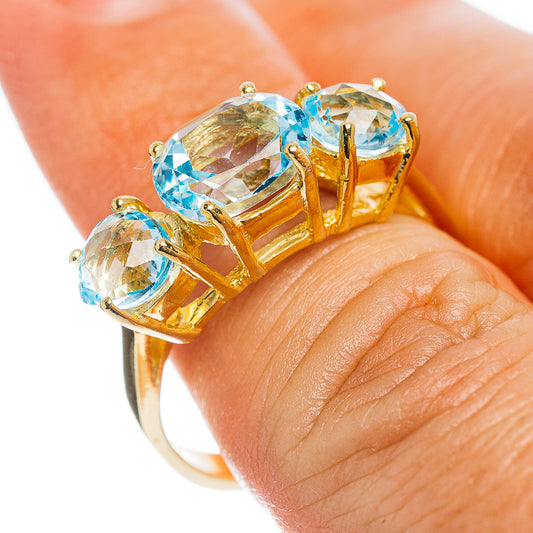 Blue Topaz Ring Size 8 (.925 Sterling Silver) 24k Gold Plated