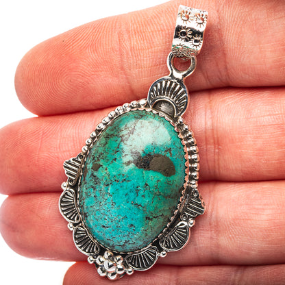 Exclusive Southwestern Style Hubei Turquoise Pendant 2 1/8" (.925 Sterling Silver)
