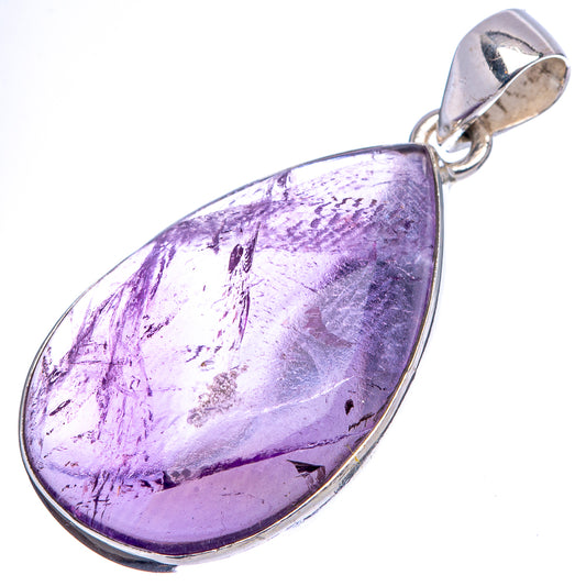 Amethyst teardrop pendant in .925 sterling silver, polished purple stone with textured surface