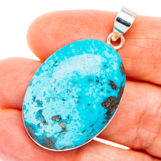 Premium Persian Turquoise Pendant 1 5/8" (.925 Sterling Silver)