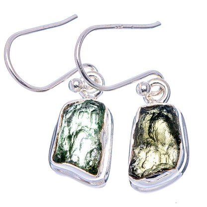 Rare Raw Moldavite Earrings 1 1/8" (.925 Sterling Silver)