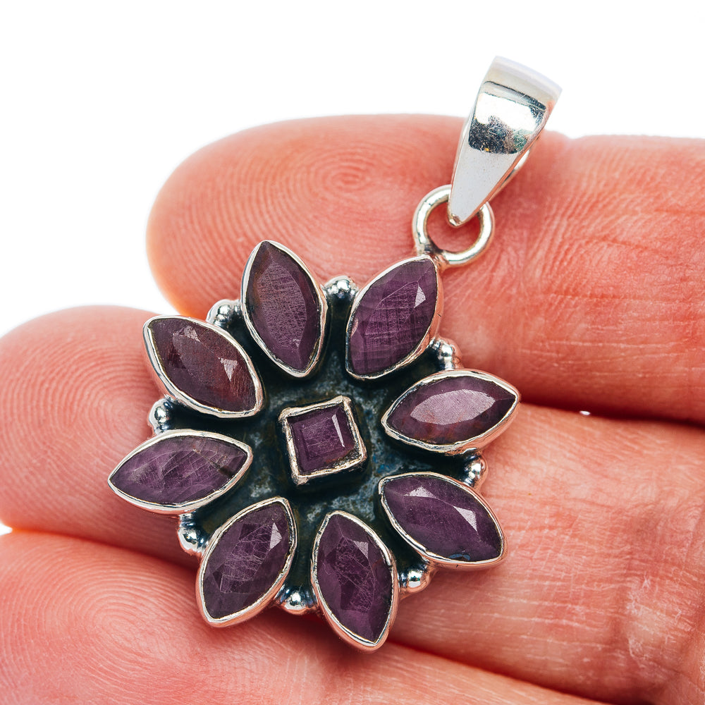 Exclusive 9-Gemstone Faceted Ruby Pendant 1 1/2" (.925 Sterling Silver)