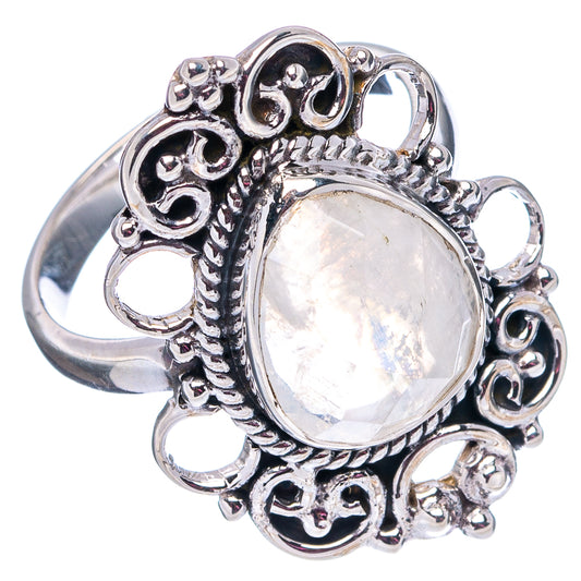 Sterling silver moonstone ring, oval iridescent cabochon with decorative openwork band