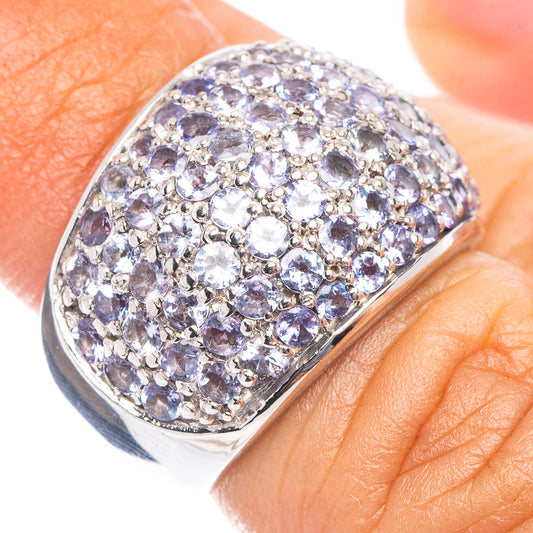 925 sterling silver ring with faceted blue stones on domed top