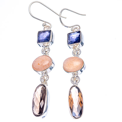 Premium Smoky Quartz, Sunstone, Iolite Earrings 2 3/8" (.925 Sterling Silver)