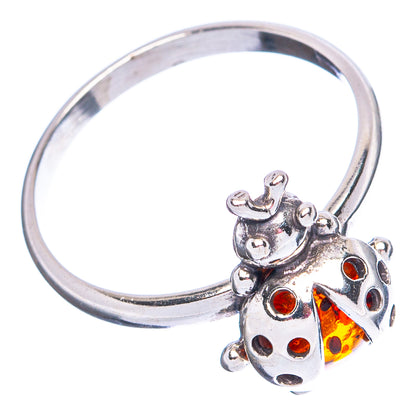 Baltic Amber Ladybug Ring Size 8 (.925 Sterling Silver)