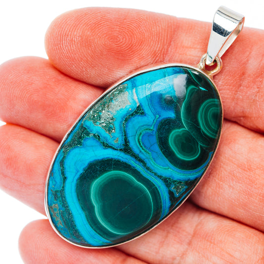 Huge Premium Malachite In Chrysocolla Pendant 2 1/4" (.925 Sterling Silver)