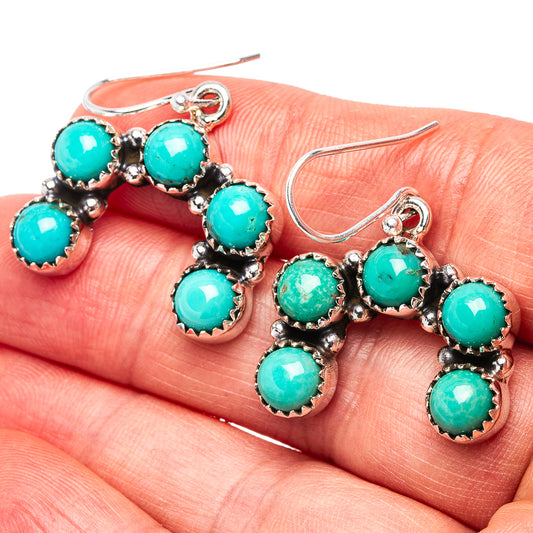 Turquoise hoop-style earrings with multiple round cabochons in .925 sterling silver