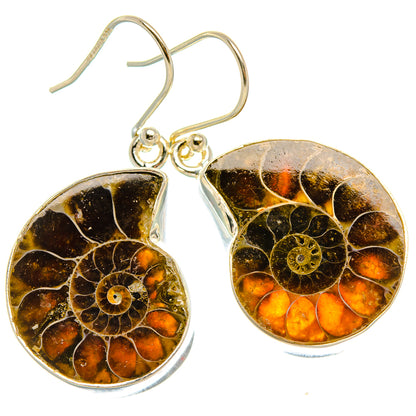 Ammonite Fossil Earrings 1 1/2" (925 Sterling Silver) EARR432032