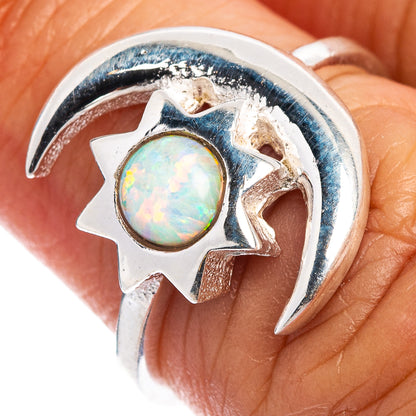 Lab Opal Sun Moon Dainty Ring Size 6 (.925 Sterling Silver)