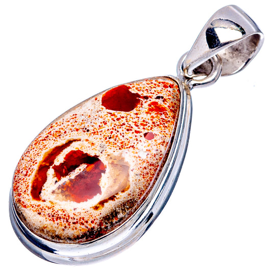 Sterling silver teardrop opal pendant, speckled red-orange fire opal with open bail