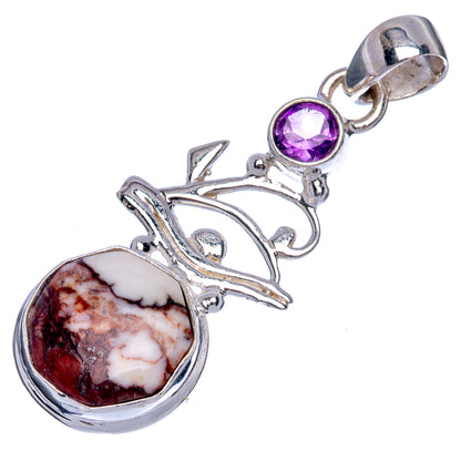 Wild Horse Jasper, Amethyst Pendant 1 5/8" (925 Sterling Silver) P40217