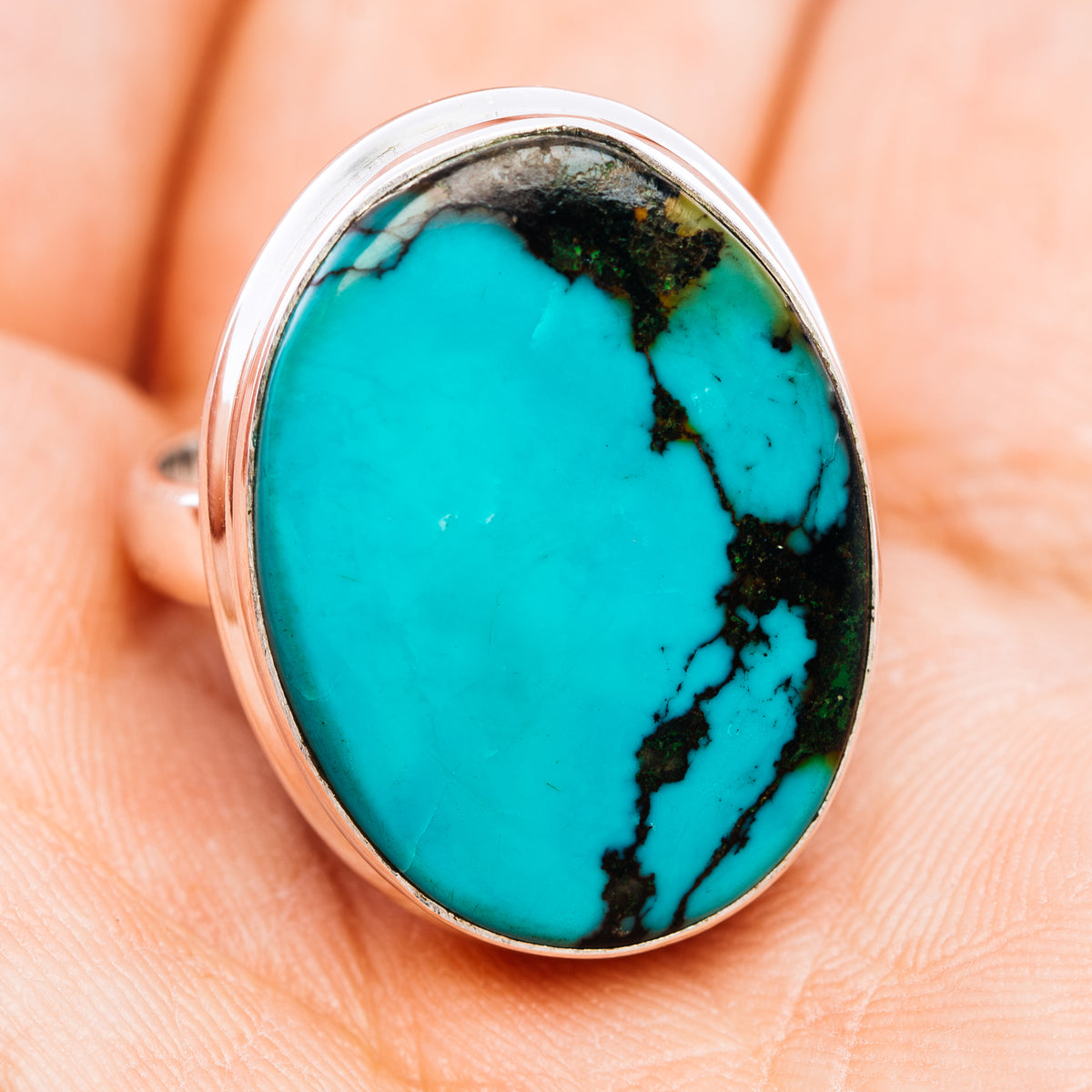 Premium Tibetan Turquoise Ring Size 8 (.925 Sterling Silver)