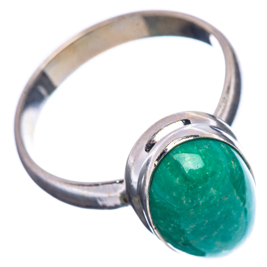 Sterling silver ring with oval green cabochon gemstone and polished band
