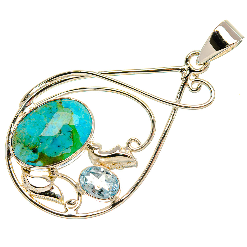 Premium Chrysocolla, Blue Topaz 925 Sterling Silver Pendant 1 7/8" (925 Sterling Silver) PD37761